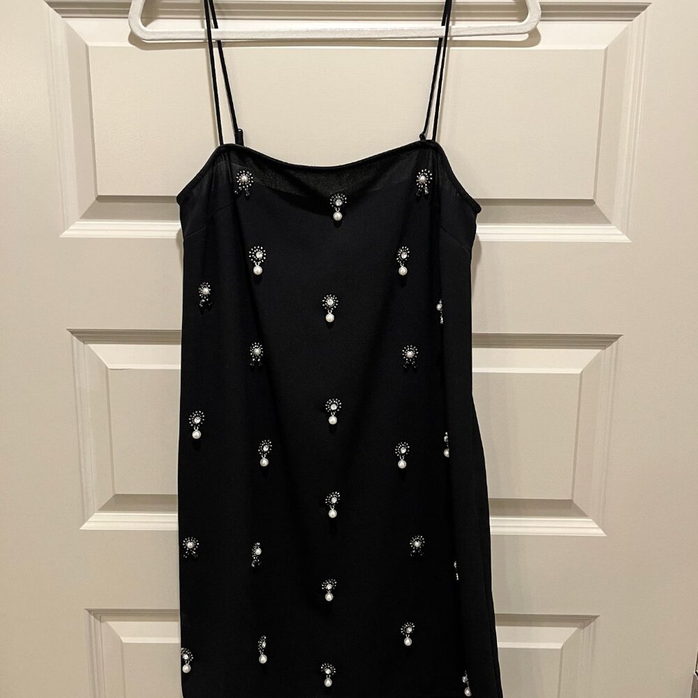 H&M Black Slip Dress with Faux Pearl Embellishments - Picture 4 of 9